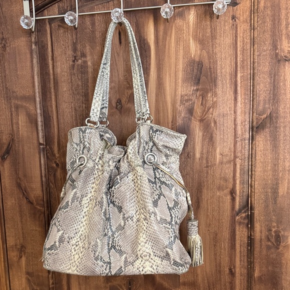 Cole Haan Beige Snake Print Shoulder Bag - Picture 4 of 8